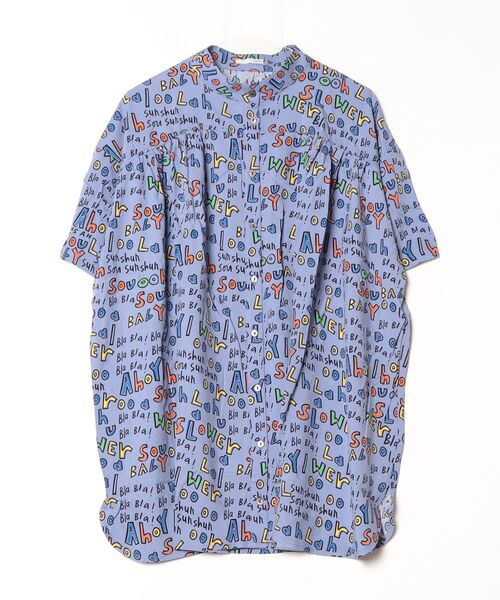 sandy（サンディー）の「プリントギャザーチュニック（チュニック・レディース・ベージュ/パープル/グリーン系その他/ブルー系その他・FREE）」の4枚目の写真