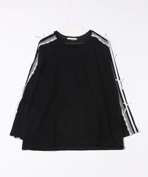 Asterellivi(アステレリビ)の「レース サイドライン リボン カットソー(Tシャツ/カットソー・レディース・ブラック/ネイビー・FREE)」の13枚目の写真