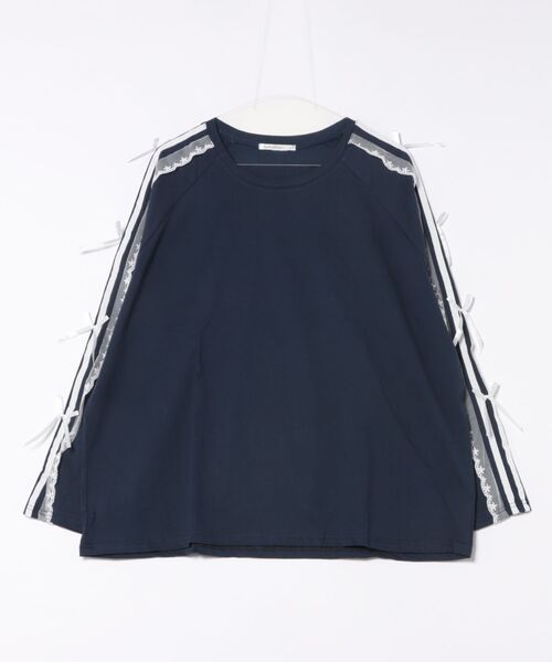 Asterellivi(アステレリビ)の「レース サイドライン リボン カットソー(Tシャツ/カットソー・レディース・ブラック/ネイビー・FREE)」の14枚目の写真