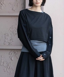 Munich（ミューニック）の「カラミ調ジャージ×ニットリブロングスリーブショートトップス（Tシャツ/カットソー）」