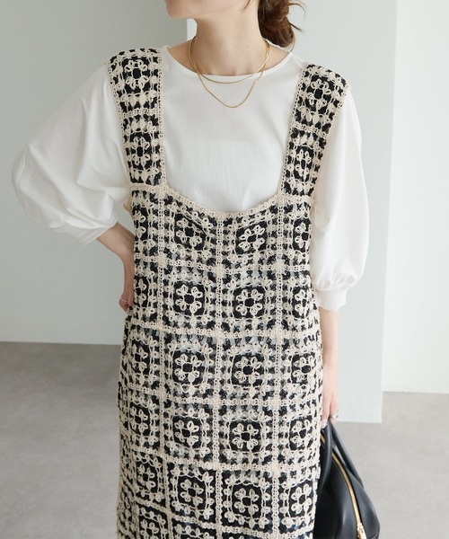 PUAL CE CIN（ピュアルセシン）の「配色かぎ針編み風ワンピース（ワンピース・レディース・ブラック系・FREE）」の5枚目の写真