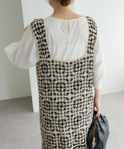 PUAL CE CIN（ピュアルセシン）の「配色かぎ針編み風ワンピース（ワンピース・レディース・ブラック系・FREE）」の6枚目の写真