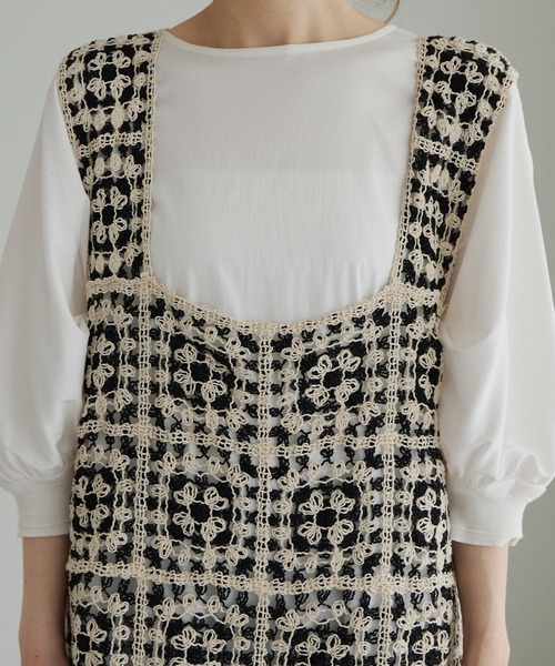 PUAL CE CIN（ピュアルセシン）の「配色かぎ針編み風ワンピース（ワンピース・レディース・ブラック系・FREE）」の11枚目の写真