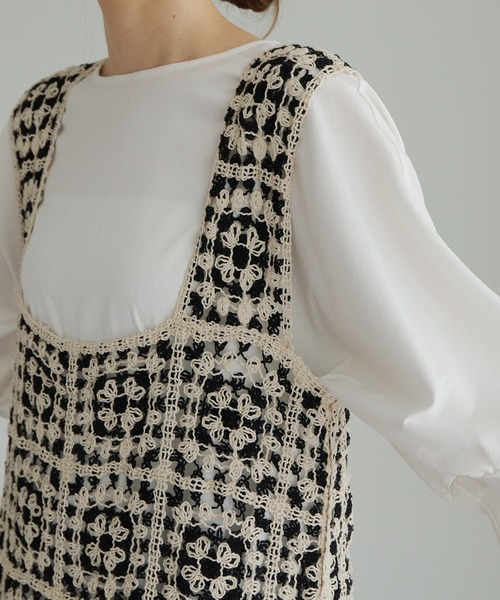 PUAL CE CIN（ピュアルセシン）の「配色かぎ針編み風ワンピース（ワンピース・レディース・ブラック系・FREE）」の12枚目の写真
