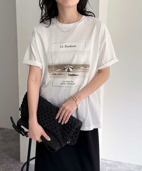 fredy emue（フレディエミュ）の「シルケットBEACH PHOTO Tシャツ（Tシャツ/カットソー・レディース・オフホワイト/チャコールグレー・38）」の7枚目の写真