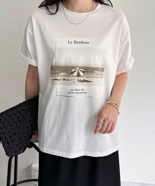 fredy emue（フレディエミュ）の「シルケットBEACH PHOTO Tシャツ（Tシャツ/カットソー・レディース・オフホワイト/チャコールグレー・38）」の8枚目の写真