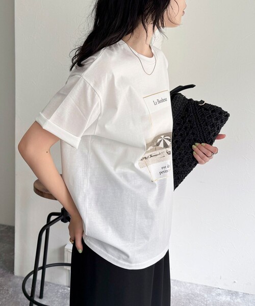fredy emue（フレディエミュ）の「シルケットBEACH PHOTO Tシャツ（Tシャツ/カットソー・レディース・オフホワイト/チャコールグレー・38）」の9枚目の写真