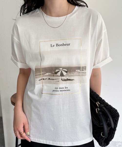 fredy emue（フレディエミュ）の「シルケットBEACH PHOTO Tシャツ（Tシャツ/カットソー・レディース・オフホワイト/チャコールグレー・38）」の11枚目の写真