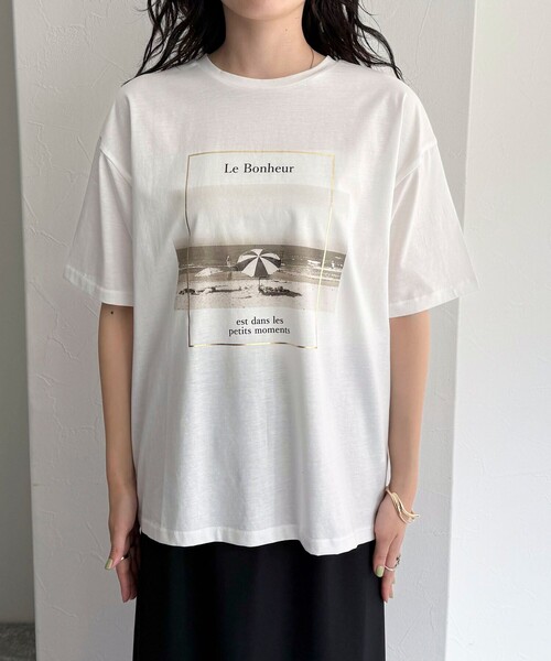 fredy emue（フレディエミュ）の「シルケットBEACH PHOTO Tシャツ（Tシャツ/カットソー・レディース・オフホワイト/チャコールグレー・38）」の12枚目の写真
