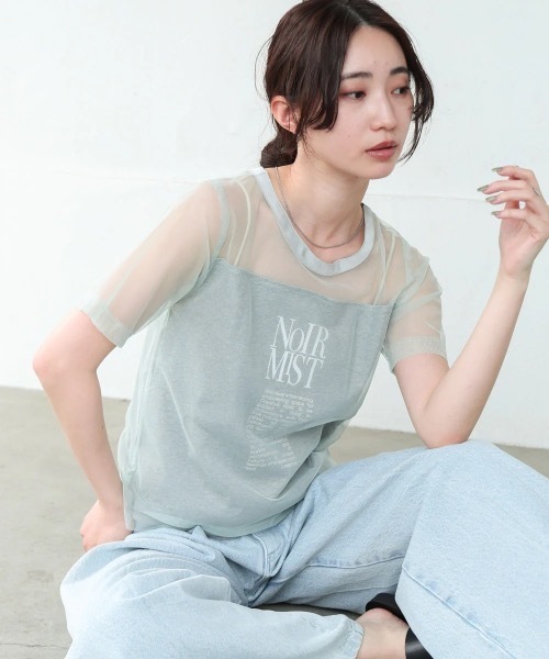 Bab(バブ)の「チュールレイヤードロゴTシャツ(Tシャツ/カットソー・レディース・オフホワイト/ピンク/グリーン・FREE)」の3枚目の写真
