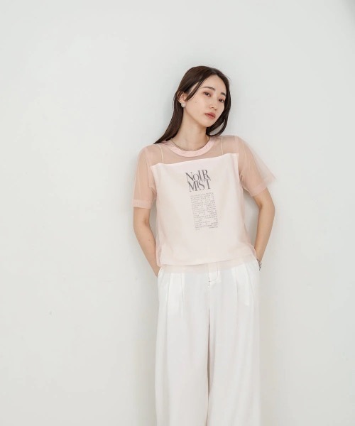 Bab(バブ)の「チュールレイヤードロゴTシャツ(Tシャツ/カットソー・レディース・オフホワイト/ピンク/グリーン・FREE)」の9枚目の写真