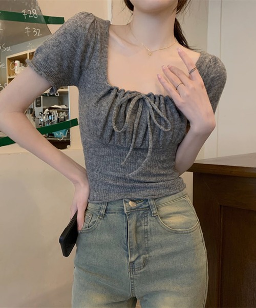 connse コンセ フロントタックギャザーニットトップス フロントタック