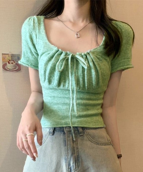 connse コンセ フロントタックギャザーニットトップス フロントタック