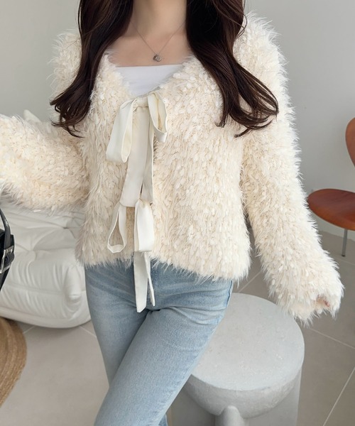 mily bilet(ミウィビレット)の「【mily bilet】新感覚の着心地、前後2WAYデザインのキラモコカーディガン(カーディガン/ボレロ・レディース・ライトグレー/チャコールグレー/アイボリー・LARGE/MEDIUM/SMALL/X-LARGE)」の21枚目の写真