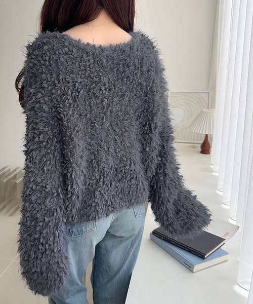 mily bilet(ミウィビレット)の「【mily bilet】新感覚の着心地、前後2WAYデザインのキラモコカーディガン(カーディガン/ボレロ・レディース・ライトグレー/チャコールグレー/アイボリー・LARGE/MEDIUM/SMALL/X-LARGE)」の13枚目の写真