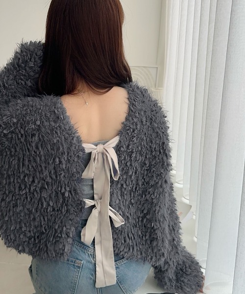 mily bilet(ミウィビレット)の「【mily bilet】新感覚の着心地、前後2WAYデザインのキラモコカーディガン(カーディガン/ボレロ・レディース・ライトグレー/チャコールグレー/アイボリー・LARGE/MEDIUM/SMALL/X-LARGE)」の20枚目の写真