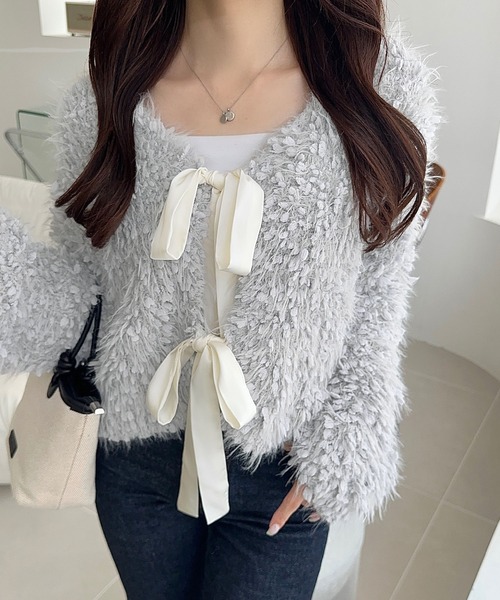 mily bilet(ミウィビレット)の「【mily bilet】新感覚の着心地、前後2WAYデザインのキラモコカーディガン(カーディガン/ボレロ・レディース・ライトグレー/チャコールグレー/アイボリー・LARGE/MEDIUM/SMALL/X-LARGE)」の15枚目の写真
