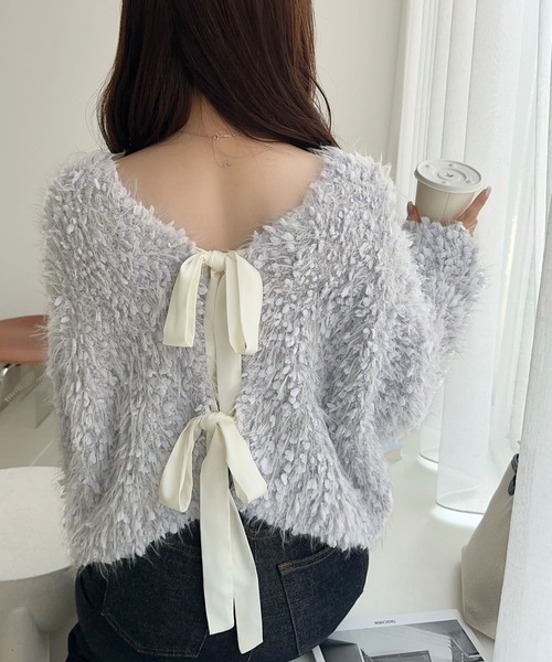 mily bilet(ミウィビレット)の「【mily bilet】新感覚の着心地、前後2WAYデザインのキラモコカーディガン(カーディガン/ボレロ・レディース・ライトグレー/チャコールグレー/アイボリー・LARGE/MEDIUM/SMALL/X-LARGE)」の7枚目の写真