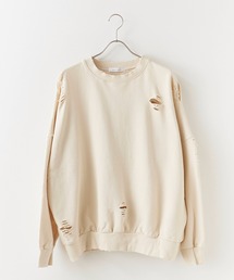Theater code(VA^[R[h)Damage processing Crew neck sweatshirt / _[WH N[lbNXEFbg(XEFbg)