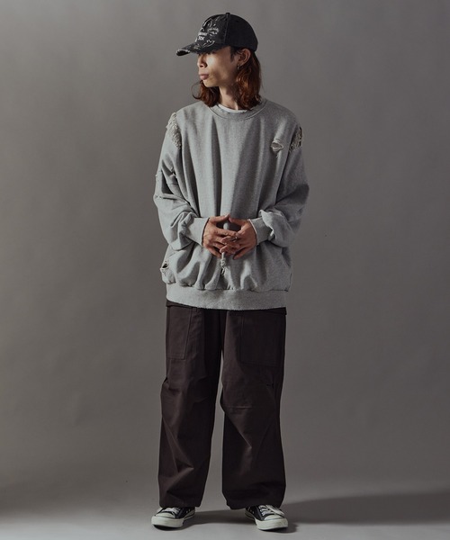 Theater code(シアターコード)の「Damage processing Crew neck sweatshirt / ダメージ加工 クルーネックスウェット(スウェット・メンズ・ブラック/グレー/ホワイト・FREE)」の22枚目の写真