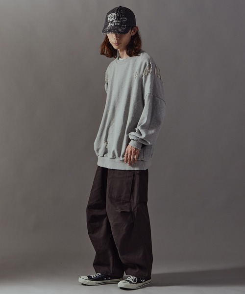 Theater code(シアターコード)の「Damage processing Crew neck sweatshirt / ダメージ加工 クルーネックスウェット トレーナー 秋 秋服メンズ 2026年秋冬(スウェット・メンズ・ブラック/グレー/ホワイト・FREE)」の22枚目の写真