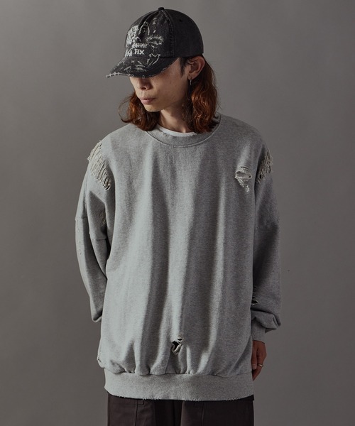 新品　NEIGHBORHOOD ダメージ加工 クルーネックスウェット ペイント セール】Damage processing Crew neck sweatshirt / ダメージ加工