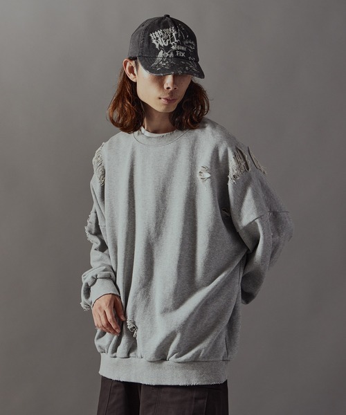 Theater code(シアターコード)の「Damage processing Crew neck sweatshirt / ダメージ加工 クルーネックスウェット(スウェット・メンズ・ブラック/グレー/ホワイト・FREE)」の20枚目の写真