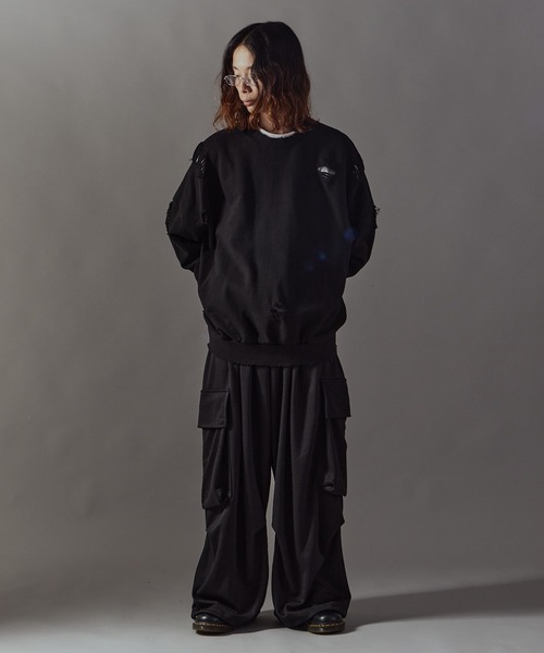 Theater code(シアターコード)の「Damage processing Crew neck sweatshirt / ダメージ加工 クルーネックスウェット(スウェット・メンズ・ブラック/グレー/ホワイト・FREE)」の9枚目の写真