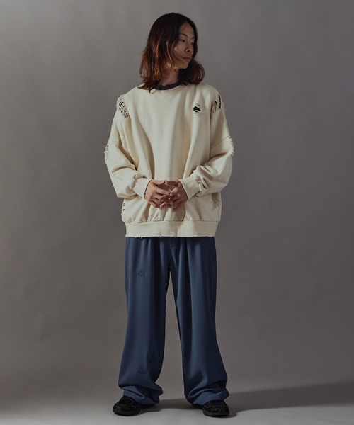 Theater code(シアターコード)の「Damage processing Crew neck sweatshirt / ダメージ加工 クルーネックスウェット(スウェット・メンズ・ブラック/グレー/ホワイト・FREE)」の17枚目の写真