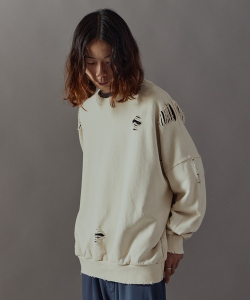 Theater code(シアターコード)の「Damage processing Crew neck sweatshirt / ダメージ加工 クルーネックスウェット(スウェット・メンズ・ブラック/グレー/ホワイト・FREE)」の14枚目の写真