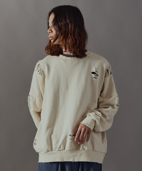 Theater code(シアターコード)の「Damage processing Crew neck sweatshirt / ダメージ加工 クルーネックスウェット(スウェット・メンズ・ブラック/グレー/ホワイト・FREE)」の15枚目の写真