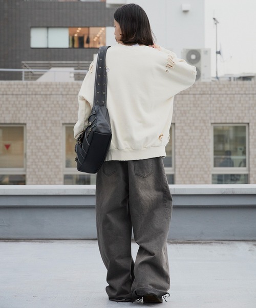 セール】Damage processing Crew neck sweatshirt / ダメージ加工