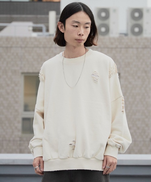 Damage processing Crew neck sweatshirt / ダメージ加工 クルーネック