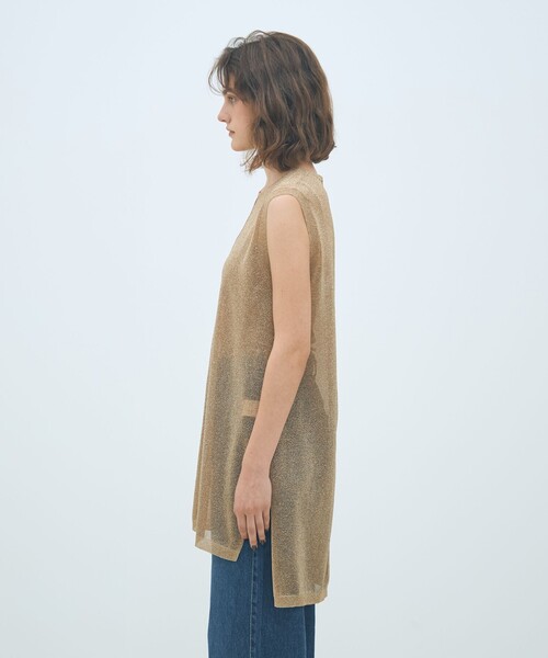 MACPHEE（マカフィー）の「シアーラメ ノースリーブワンピース（ワンピース・レディース・キャメル/ゴールド・S）」の5枚目の写真