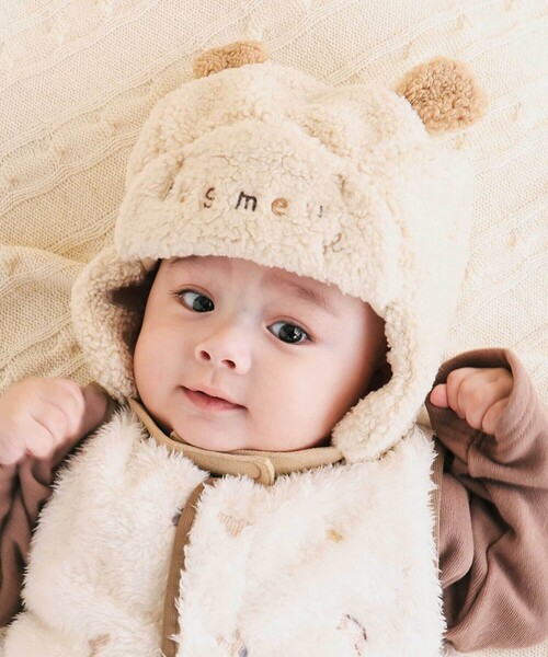 SLAP SLIP BABY(スラップスリップベビー)の「アニマルクマドラゴン耳付きボアフライトキャップベビー(46~48cm)(その他ベビー用品・キッズ・グリーン/オフホワイト・48cm/46cm)」の2枚目の写真