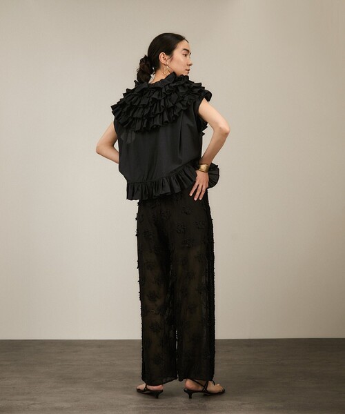 crinkle crinkle crinkle（クリンクルクリンクルクリンクル）の「【crinkle crinkle crinkle】別注3D刺繍サイドフリルパンツ（その他パンツ・レディース・ホワイト/ブラック・FREE）」の19枚目の写真