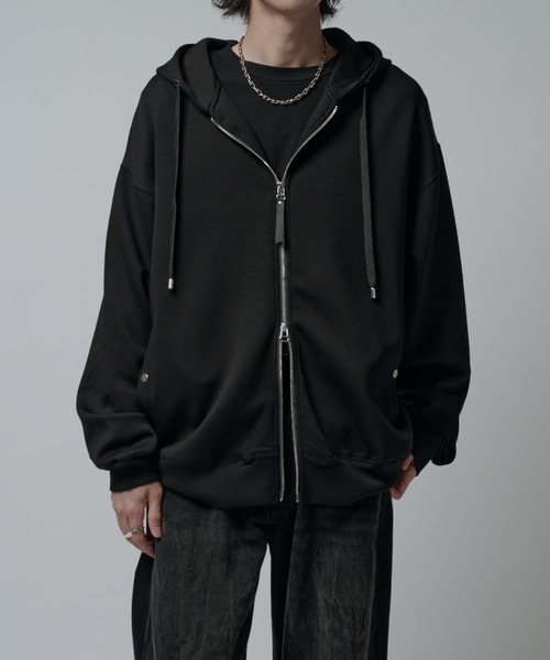 Lui's ルイス レザーパーカー フーデット やぎ革 本革 ダブルジップ リブ シルキーポンチZIPフーディ（パーカー）｜Lui's（ルイス）の