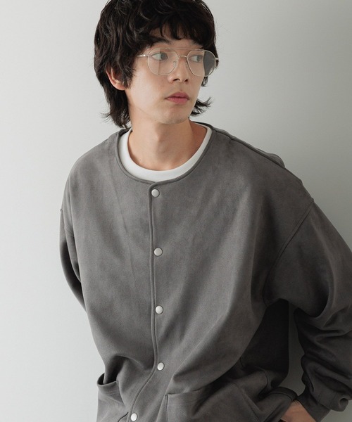 長袖カーデグレーs.様 セール】【LFM(U)】スウェードライククルーカーディガン 589072（T