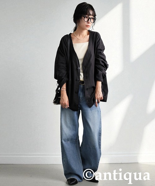 antiqua（アンティカ）の「Vネックカーディガン（カーディガン/ボレロ・レディース・スミクロ/ブラック・ONESIZE）」の21枚目の写真