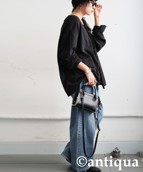 antiqua（アンティカ）の「Vネックカーディガン（カーディガン/ボレロ・レディース・スミクロ/ブラック・ONESIZE）」の6枚目の写真