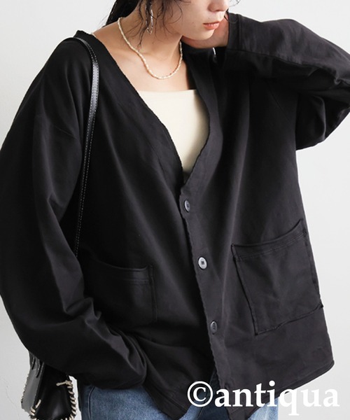 antiqua（アンティカ）の「Vネックカーディガン（カーディガン/ボレロ・レディース・スミクロ/ブラック・ONESIZE）」の7枚目の写真