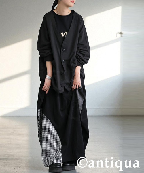 antiqua（アンティカ）の「Vネックカーディガン（カーディガン/ボレロ・レディース・スミクロ/ブラック・ONESIZE）」の8枚目の写真