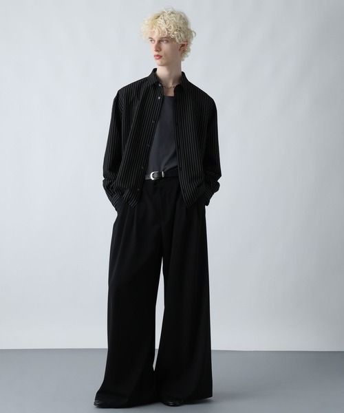 HARE（ハレ）の「【SET UP対応】コードストライプシャツ(HARE)（シャツ/ブラウス・メンズ・ブラック/グレー/グリーン・FREE）」の4枚目の写真