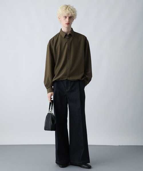 HARE（ハレ）の「【SET UP対応】コードストライプシャツ(HARE)（シャツ/ブラウス・メンズ・ブラック/グレー/グリーン・FREE）」の8枚目の写真