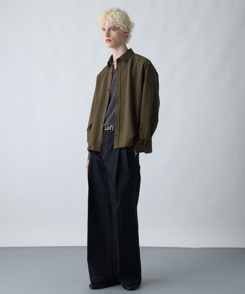 HARE（ハレ）の「【SET UP対応】コードストライプシャツ(HARE)（シャツ/ブラウス・メンズ・ブラック/グレー/グリーン・FREE）」の9枚目の写真