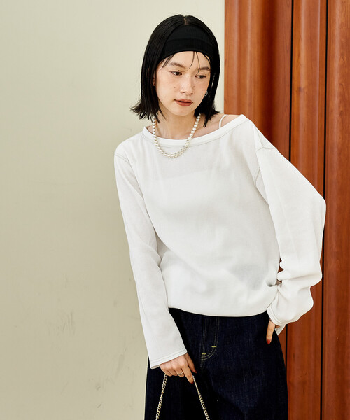 FREAK'S STORE(フリークスストア)の「オフショルダー ワッフルロンT(Tシャツ/カットソー・レディース・チャコールグレー/オフホワイト/グリーン・フリ-)」の16枚目の写真