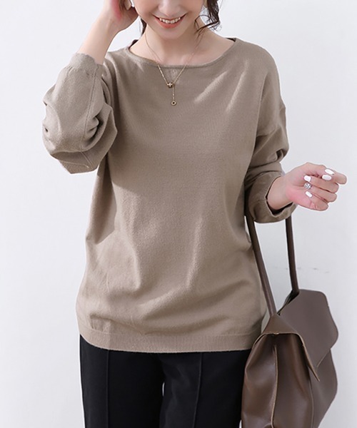 ONEP STAR(ワンピスター)の「カシミヤタッチボートネックニット(ニット/セーター・レディース・グレー/オフホワイト/ブルー/レモンイエロー/ブラック/ホワイト×ブラック/グレイッシュベージュ/ダークブラウン/ブラウン/ピンク/グリーン/ワインレッド/ベージュ/パープル/オレンジ/ミント/モカ/オートミール/ダークブルー/チョコ/テラコッタ・FREE)」の12枚目の写真