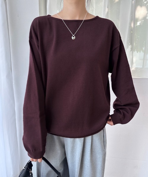 ONEP STAR(ワンピスター)の「カシミヤタッチボートネックニット(ニット/セーター・レディース・グレー/オフホワイト/ブルー/レモンイエロー/ブラック/ホワイト×ブラック/グレイッシュベージュ/ダークブラウン/ブラウン/ピンク/グリーン/ワインレッド/ベージュ/パープル/オレンジ/ミント/モカ/オートミール/ダークブルー/チョコ/テラコッタ・FREE)」の9枚目の写真