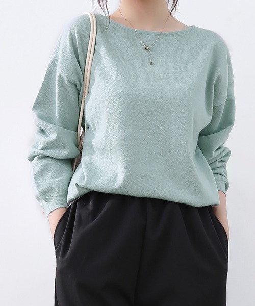 ONEP STAR(ワンピスター)の「カシミヤタッチボートネックニット(ニット/セーター・レディース・グレー/オフホワイト/ブルー/レモンイエロー/ブラック/ホワイト×ブラック/グレイッシュベージュ/ダークブラウン/ブラウン/ピンク/グリーン/ワインレッド/ベージュ/パープル/オレンジ/ミント/モカ/オートミール/ダークブルー/チョコ/テラコッタ・FREE)」の14枚目の写真
