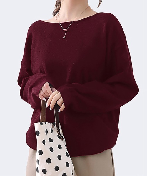 ONEP STAR(ワンピスター)の「カシミヤタッチボートネックニット(ニット/セーター・レディース・グレー/オフホワイト/ブルー/レモンイエロー/ブラック/ホワイト×ブラック/グレイッシュベージュ/ダークブラウン/ブラウン/ピンク/グリーン/ワインレッド/ベージュ/パープル/オレンジ/ミント/モカ/オートミール/ダークブルー/チョコ/テラコッタ・FREE)」の20枚目の写真
